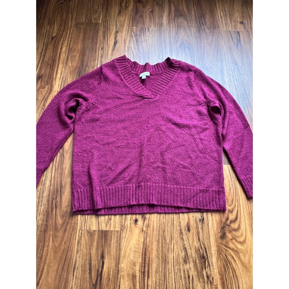 St. John's Bay V-Neck Sweater Women 2X Magenta Good Ribbed Knit Cottagecore